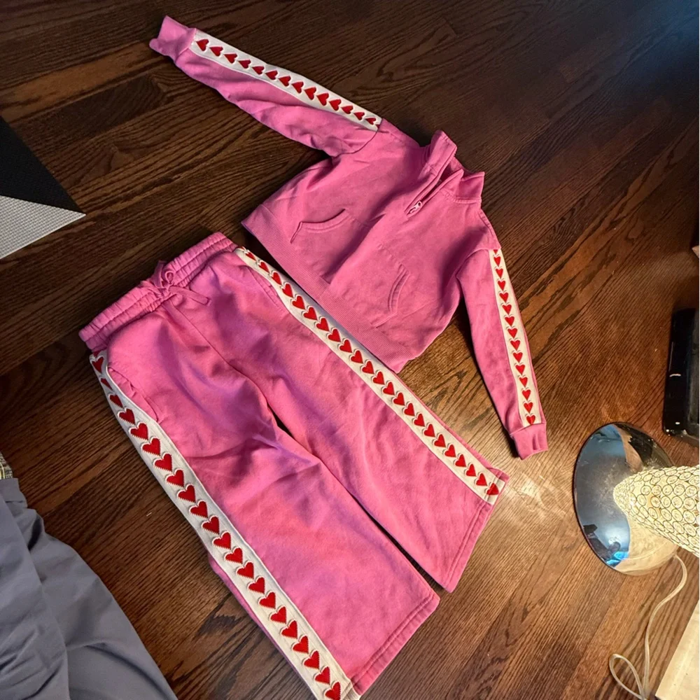 btween Pink Sweatshirt & Joggers Set with Red Heart Trim - Picture 2 of 7